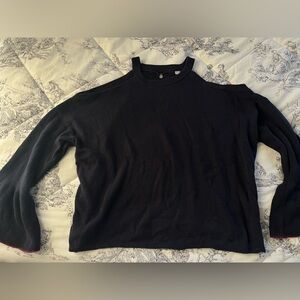 Navy Anthropologie Open Shoulder Flare Long Sleeve